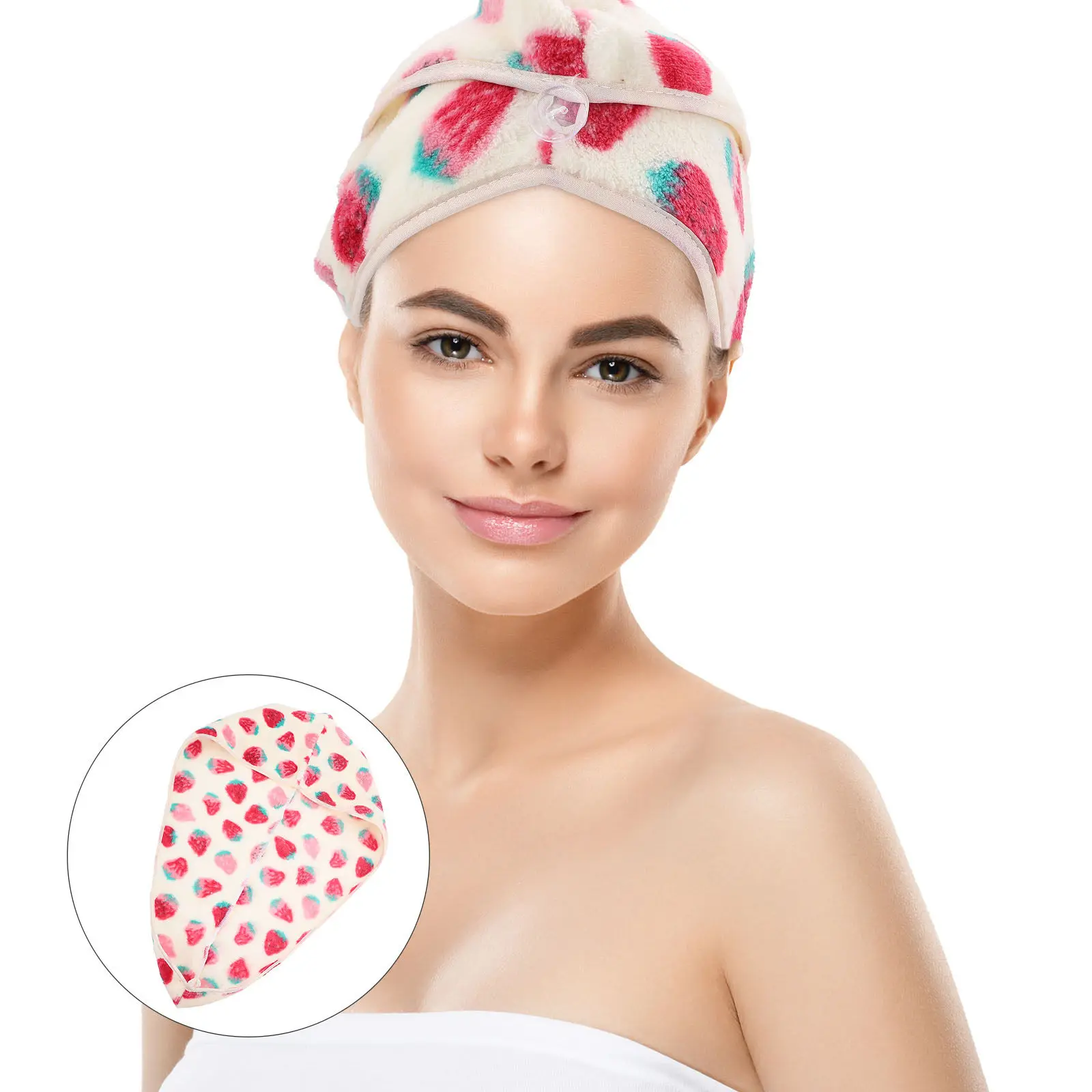 1Pcs Cute Strawberry Design Hair Dry Hat Quick Absorbing Comfortable Shower Hat for Ladies Home Office Use Waterproof Bathing