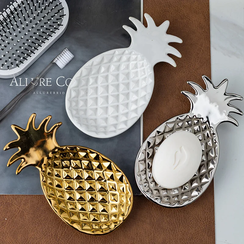 Ceramic Soap Dish, Bathroom Home Soap Storage Box, Jewelry Ceramic Box, Electroplating Light Luxury Hand Soap Dish