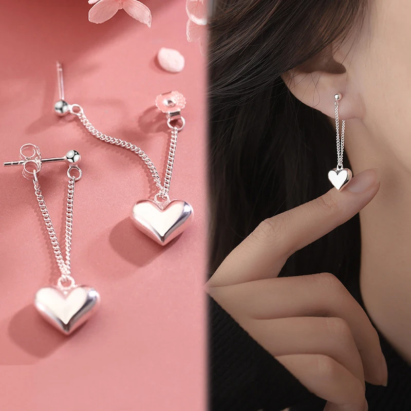 Women Love Heart Drop Earrings Jewelry Heart Shaped Chain Tassel Earrings Party Jewelry Gift