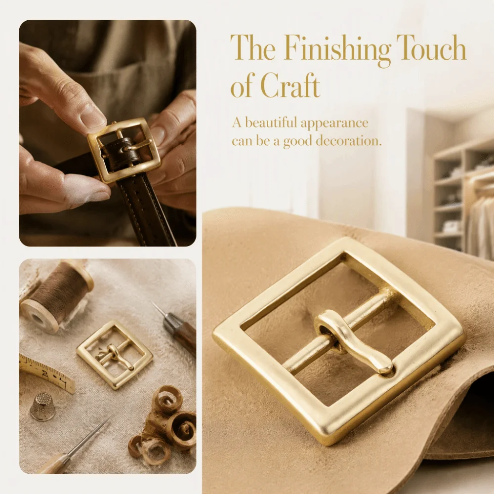Metal Construction Brass Belt Buckle 38x48mm Size Sturdy Build Roller Buckle Single Pin End Bar Single Prong Buckle