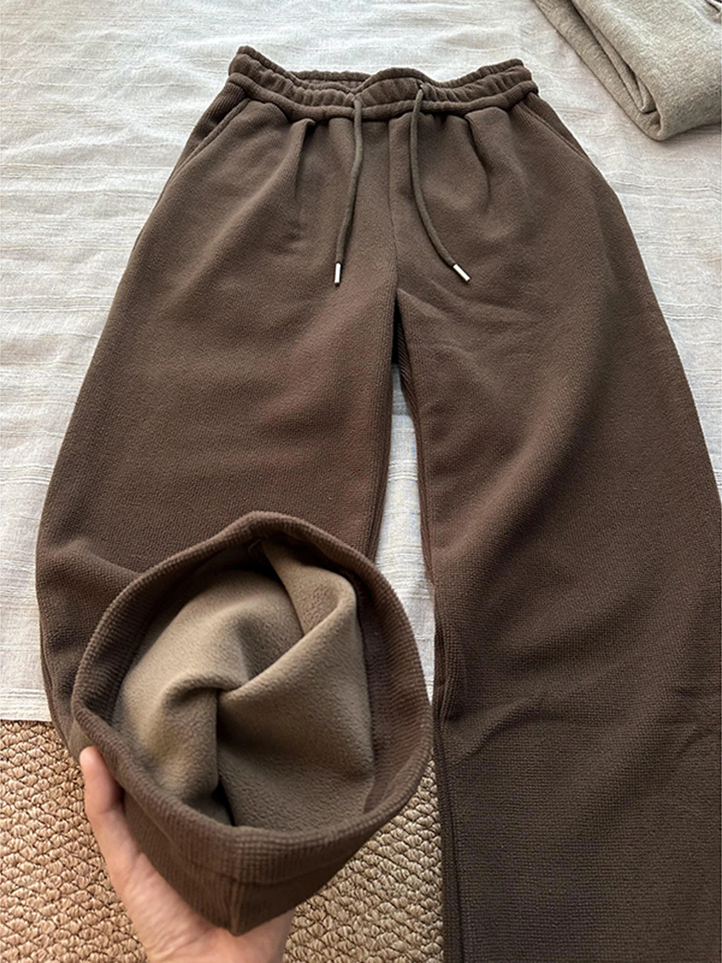 

Вязаные спортивные штаны цвета хаки, мужские осенне-зимние повседневные прямые брюки Thiened Fce, вельветовые брюки в американском стиле ретро