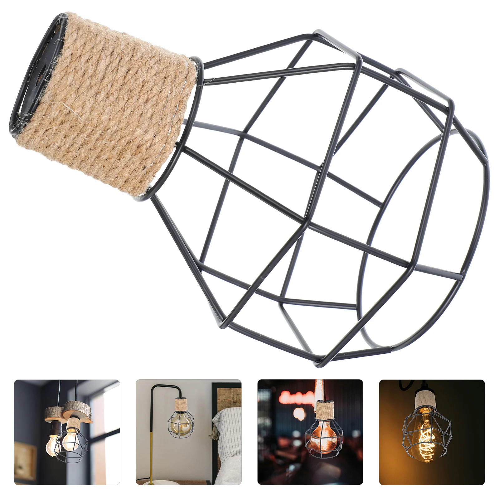 

Metal Cage Woven Lampshade Vintage Jute Rope Bulb Guard For Ceiling Wall Pendant Diy Decor Industrial Light Shade Rustic
