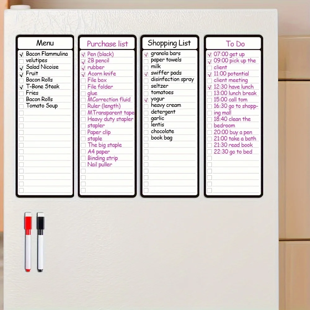4pcs Magnetic Dry Erase List Board - 4 x 11 Multifunctional Fridge Whiteboard with Two Magnets and Markers