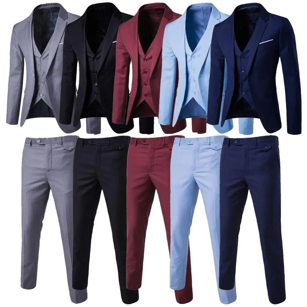 2023  3 piece men\'s wedding suit fashion men\'s slim solid color business office suit sets large size men Blazer+ pants