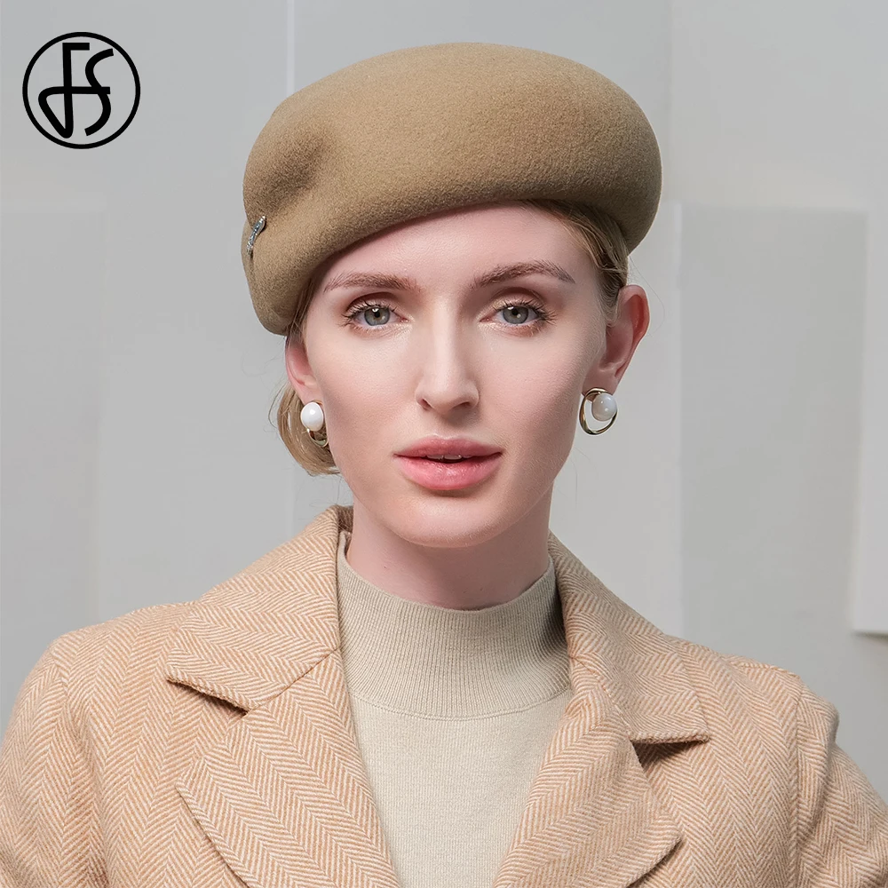 FS 2024 Vintage Beret Pillbox Hats For Women Elegant Wool Felt Fedoras Ladies Winter Fascinator Church Derby Cap Female