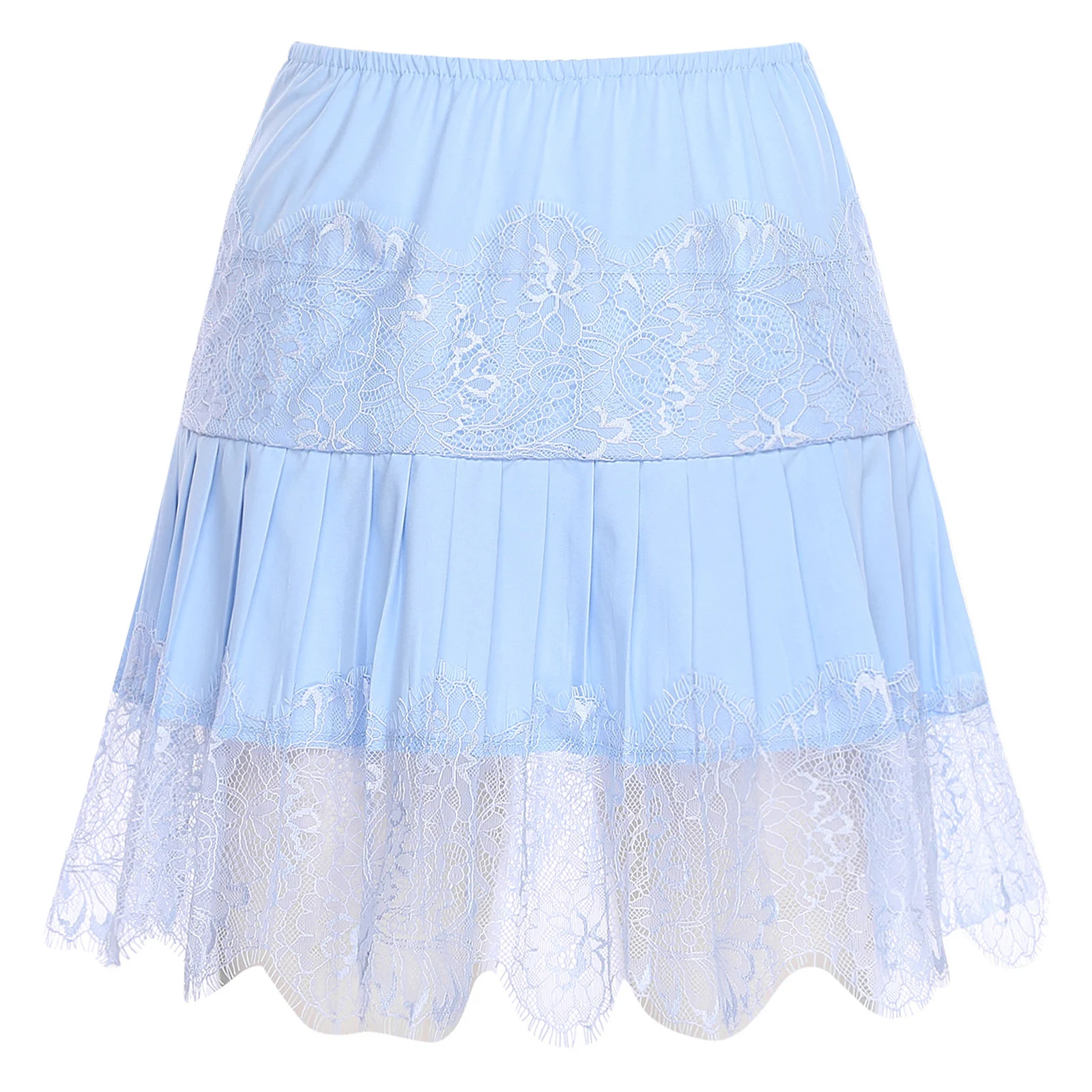 

Women High Waist Eyelash Lace Layer Hem Skirts Casual Elastic Waist Pleated Half Slip Petticoat Underskirt for Lolita Dresses