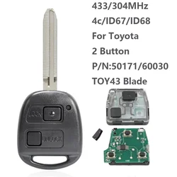 Chave remota do carro com microplaqueta para Toyota Camry Land Cruiser 120 Prado, 2 botões, 315MHz, 433MHz, chaves TOY43, ID67, ID68, microplaqueta 4D