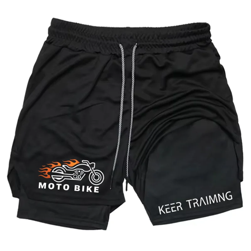 Vintage Football Club Logo Print 2-Layer Black Shorts, Lightweight Moisture-Wicking, Perfect for Workout Casual Streetweardf0428