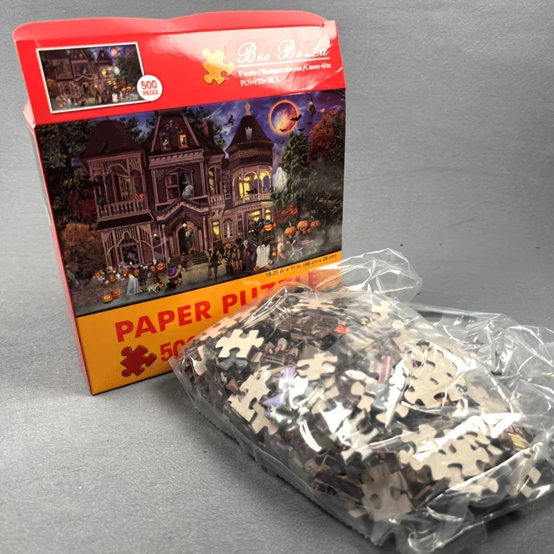 

500PCS Puzzle Savor Cozy Christmas Warmth With Snow-Capped Cottage Resorts Twinkling Holiday Decor Snug Winter Backdrops Embrace