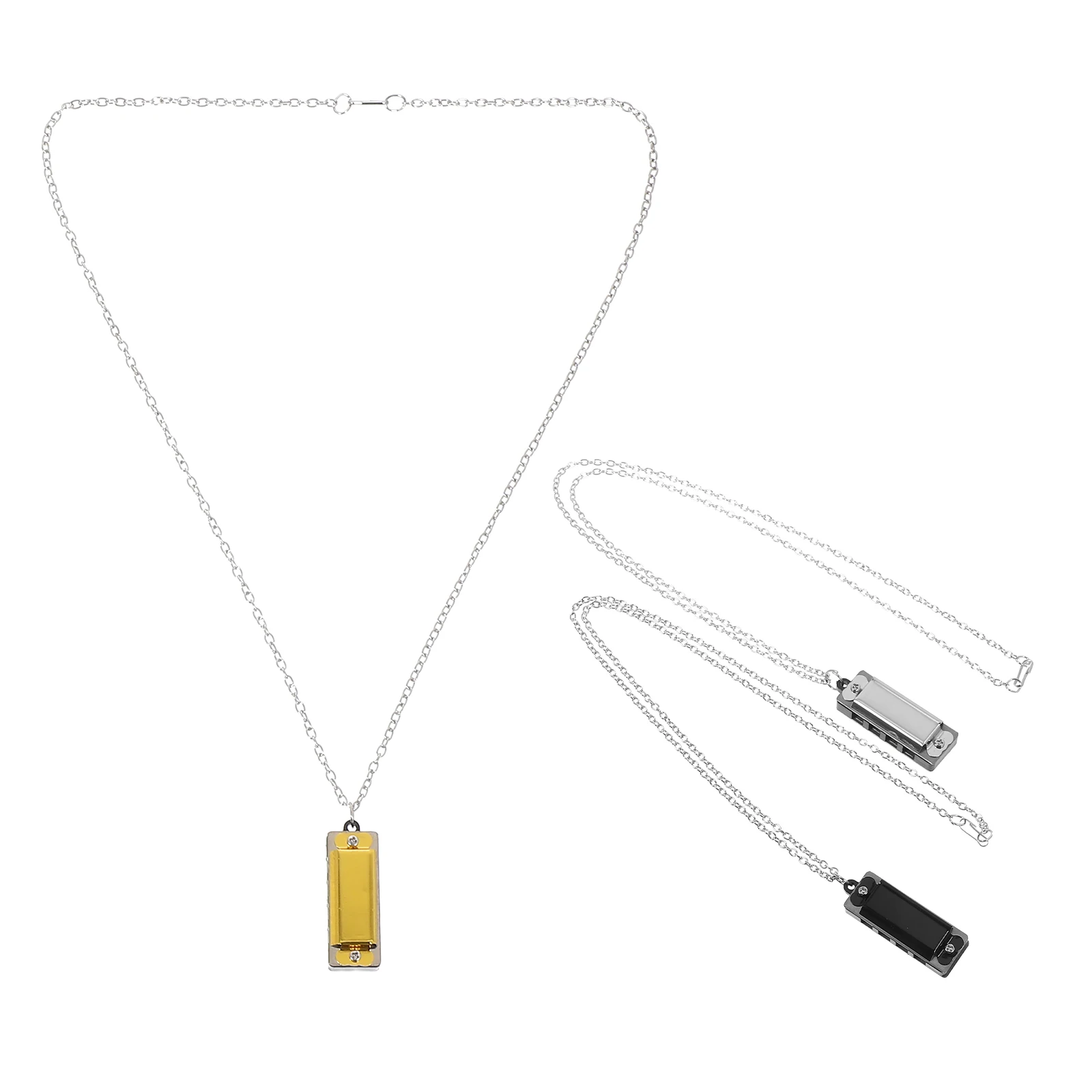 

3Pcs Mini Harmonica 4Holes 8Tones Musical Instruments for Kids Gold Silver Black Necklace Pendant Party Favors Christmas Gifts