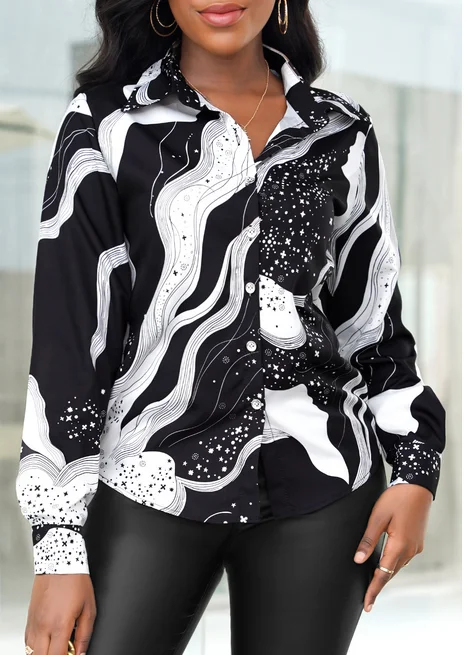 Women's Letter Print Button Front Shirt   Casual Long Sleeve Top For Spring   Fall