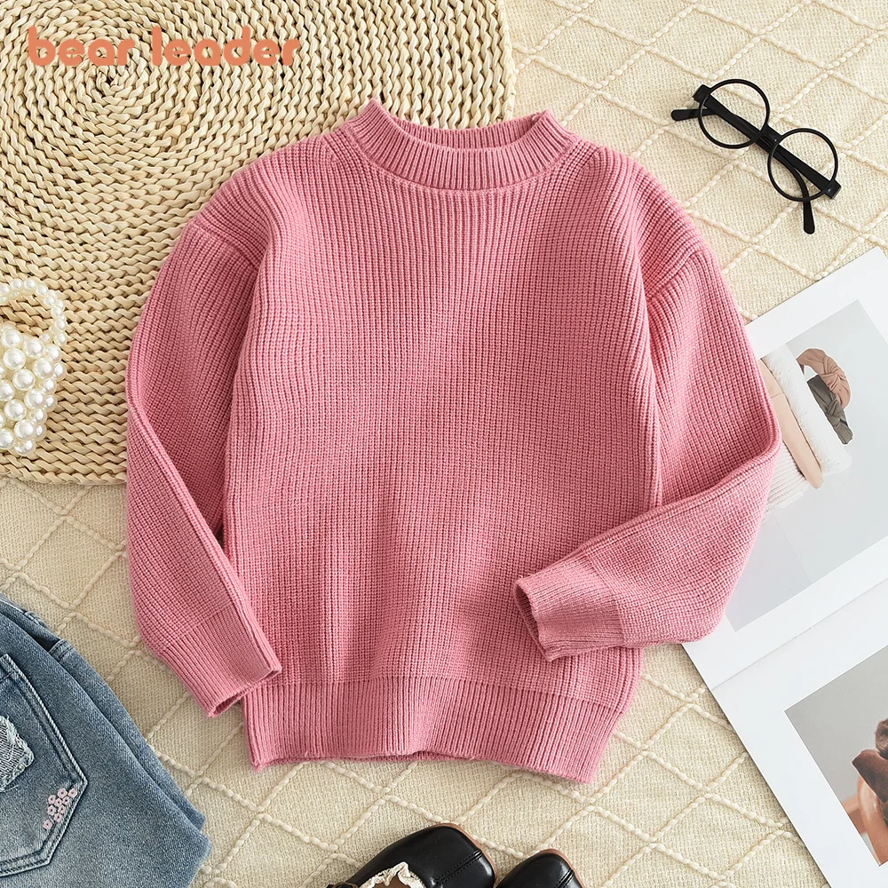 

Bear Leader Solid Color Girls Clothes Autumn and Winter Fashion New Long Sleeved Sweater Top Korean Version Children's Clothing