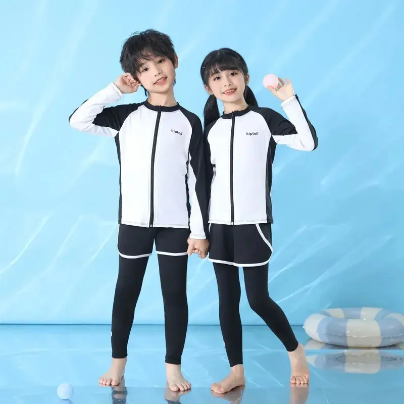 

Children's Sports Swimsut One Piece Long Sleeve Kids Swimwear for Girls Boys UV Protect Swimming Suit Teenage Bath Clothes Child