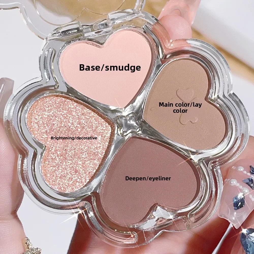 Bandeja de sombra elegante em forma de coração, 4 cores, fosca e brilhante, dia dos namorados, presente de dia das mães, rosa e marrom, arte de maquiagem para os olhos