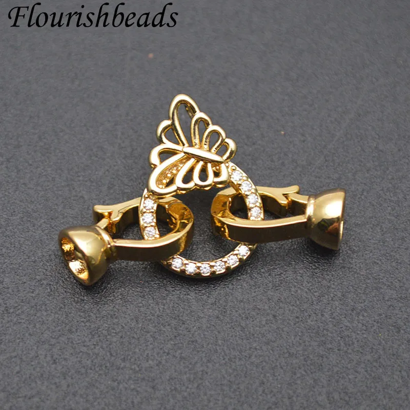 High Quality Gold Plated Charm In Center with Butterfly Necklace Connector Clasp Paved CZ Beads Jewelry Findings