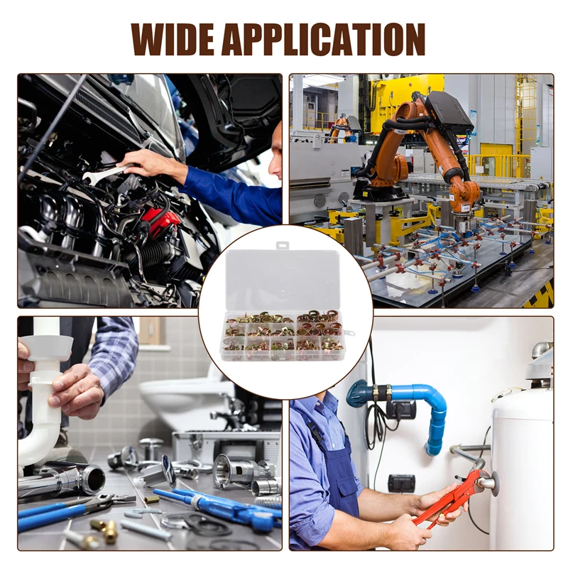 ABSJ-100PCS รถบรรทุกฤดูใบไม้ผลิคลิปการใช้น้ํามันน้ําท่อคลิปท่อ CLAMP Fastener Assortment Kit 6-17 มม.