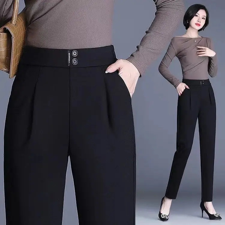 

High Waist Loose Women's Casual Pants Bla Carrot ape Slimming Effect Nine Points New Sle for Spring Harlan Trousers