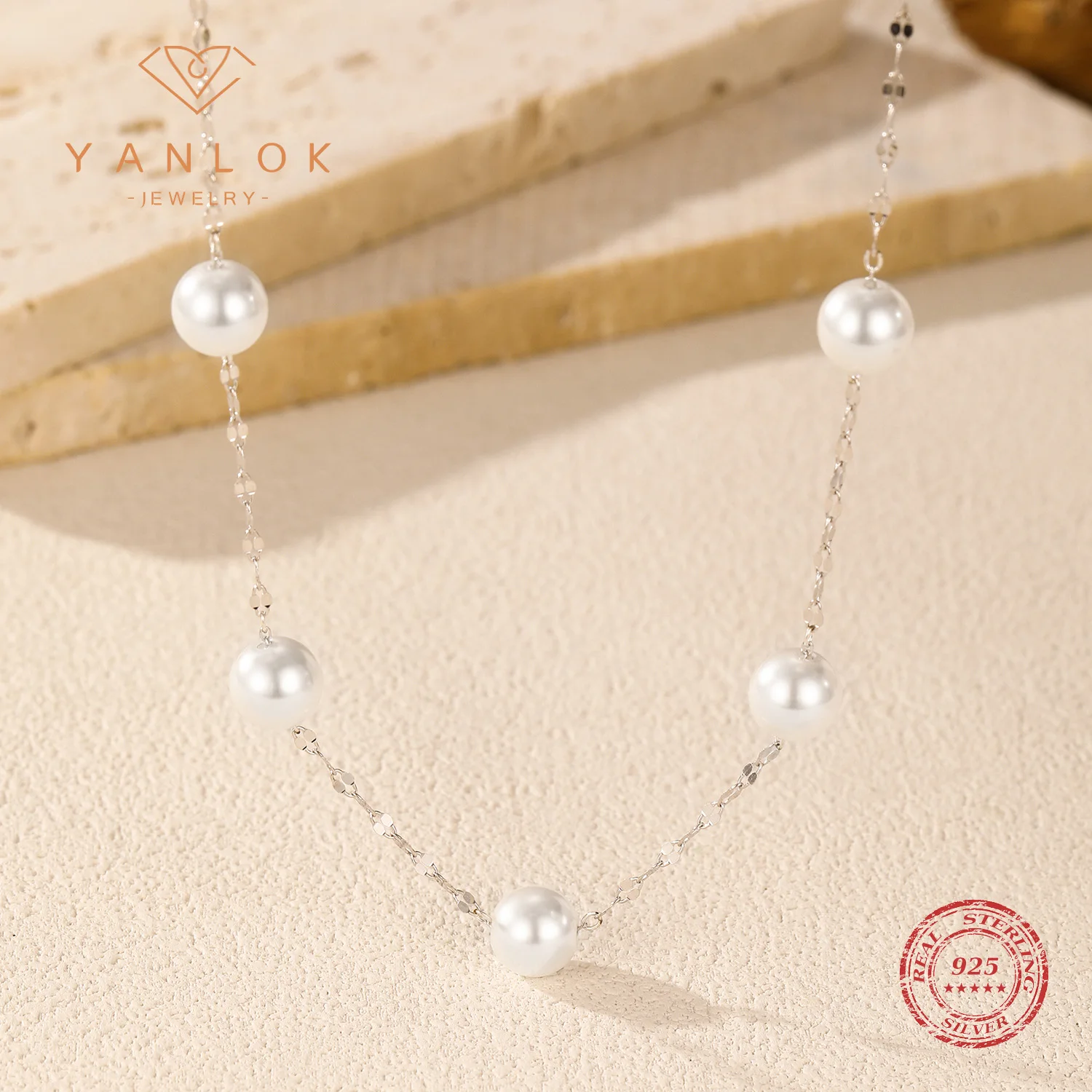 

YANLOK 925 Sterling Silver High-end Charming Geometric Crystal Pearl Y-Shaped Necklaces For Women Fine Jewelry