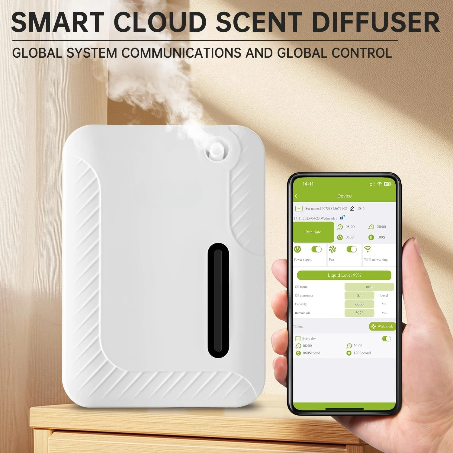 2026 New Upgrade 2026 Oil Diffuser Waterless 2200 Sq.Ft, Bluetooth&WiFi APP Control, 250ml Smart Scent Air Machine With Cold