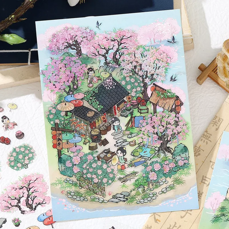 Mr Paper 2.5D Scenography Stickers My Cottage 4th Bullet Mini Scene Series Stickers DIY Miniatures Scene Stickers 12Pcs in