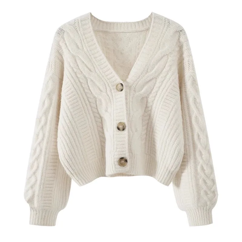 Feminino cabo de malha colheita cardigan grosso quente único breasted jaqueta botão para baixo camisola topos adolescente outono inverno y2k outfit