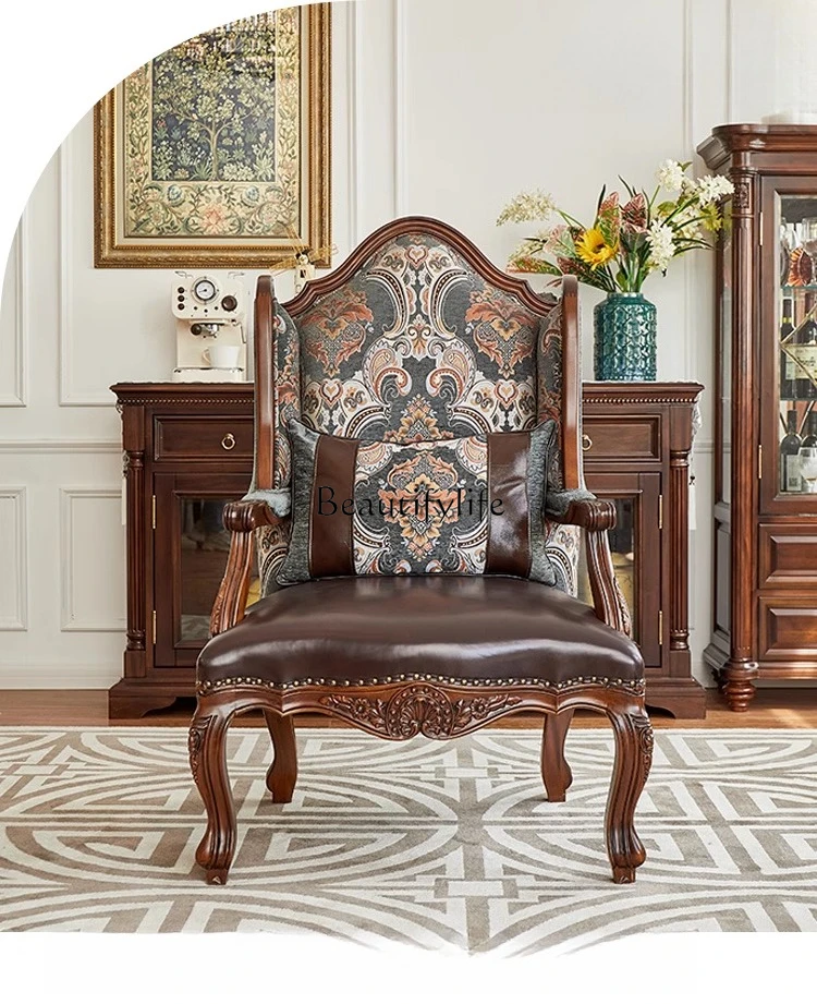 

4American country luxury retro mahogany all solid wood leisure chair