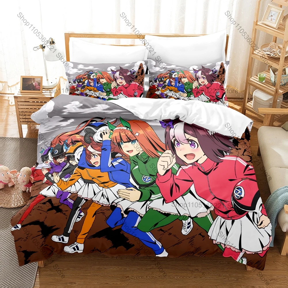 Personality Pretty Derby Horse Girls Bedding Set New Anime Print Bed Set Duvet Cover Sheet Pillowcase Home Textile For Girls