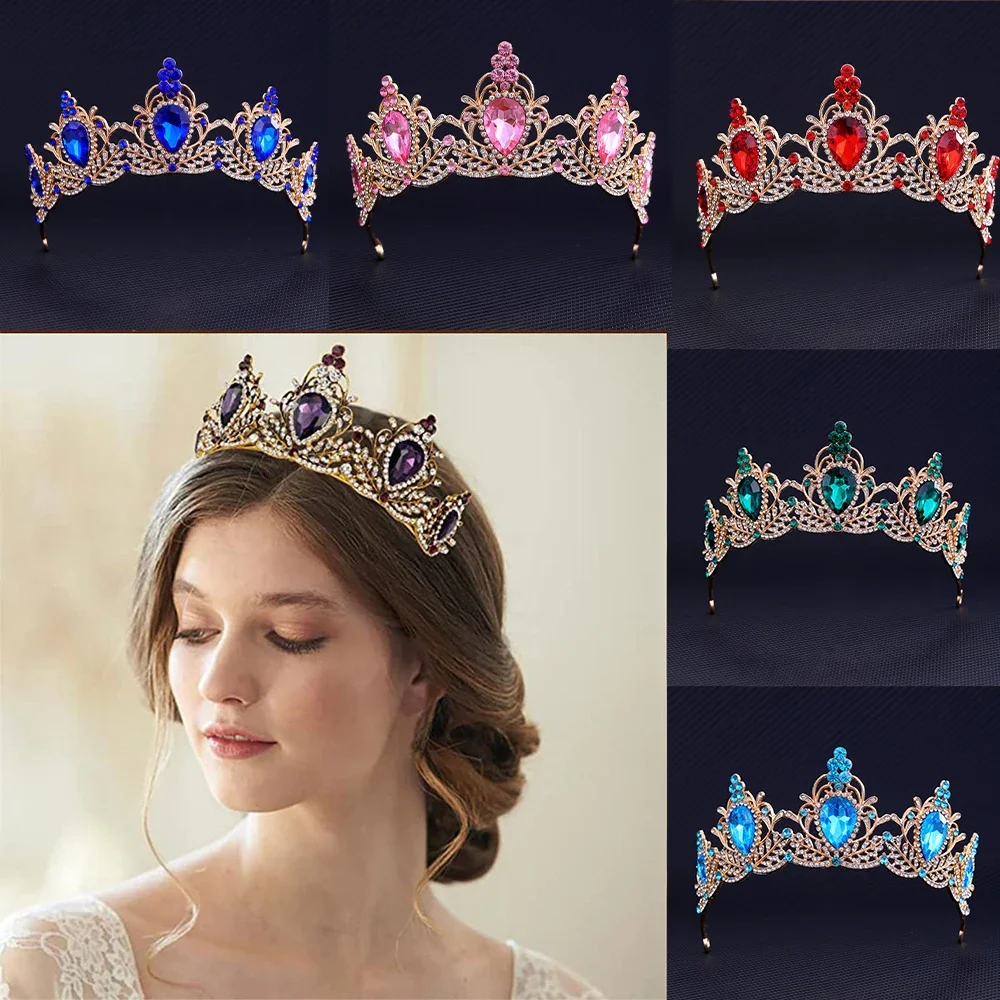 Luxury Princess Crystal Crown Vintage Baroque Rhinestone Tiara for Woman Bridal Wedding Party Headdress Jewelry Hair Accessories