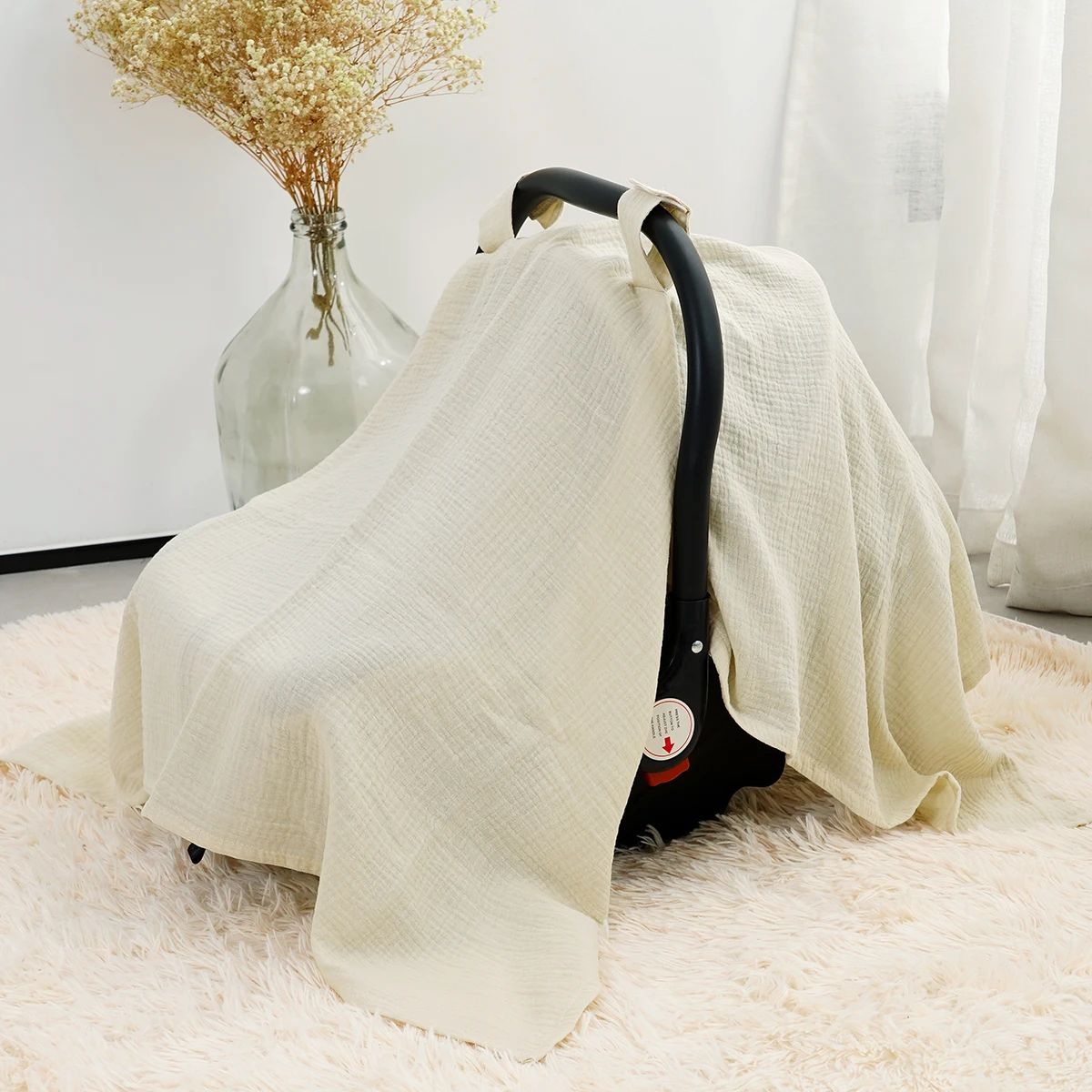 Happyflute 1 Pc Muslin Car Seat Cover for Babies - Breathable Carseat Stroller Cover Infant Stroller Covers for Boys and Girls