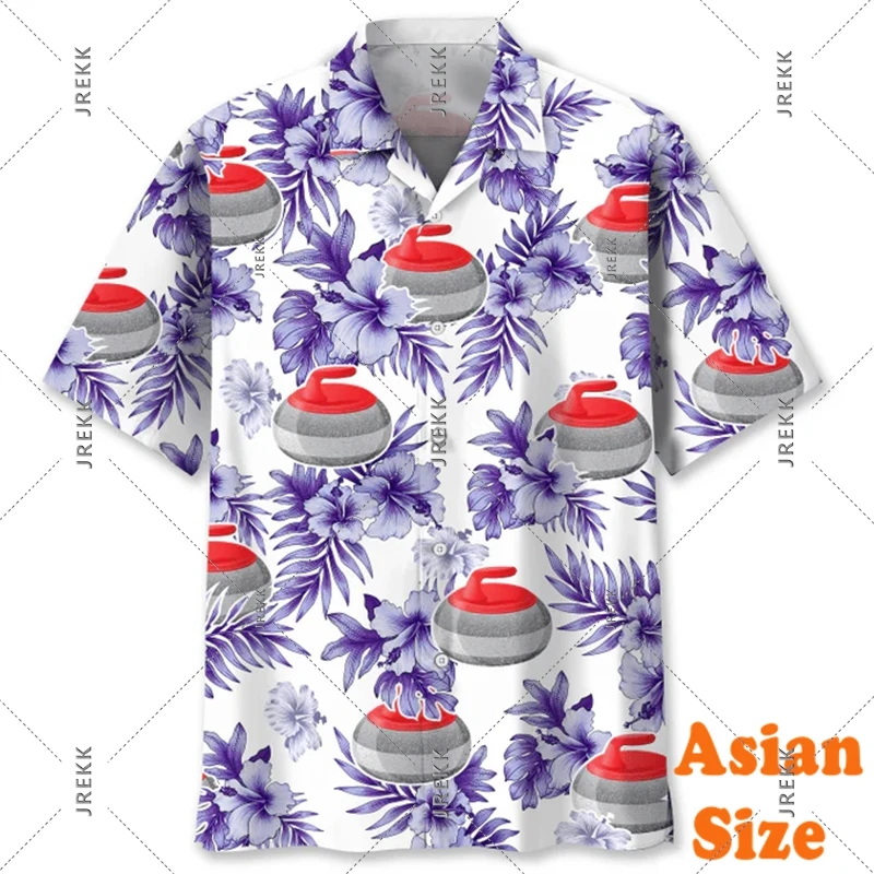 

Забавная рубашка на гавайях с керлингом, мужская одежда, рубашки на пуговицах в стиле ретро с растительным узором, новинка 2025, летняя уличная мужская блузка с лацканами