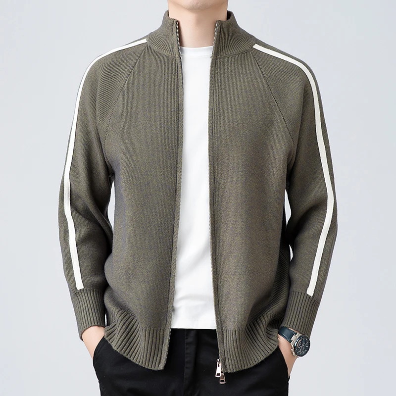 سترة مشغولة من الصوف سترة الرجال ربيع الخريف 2025 جديد الراقية العصرية العلامة التجارية بلون بسيط عادية الوقوف طوق سترة #3