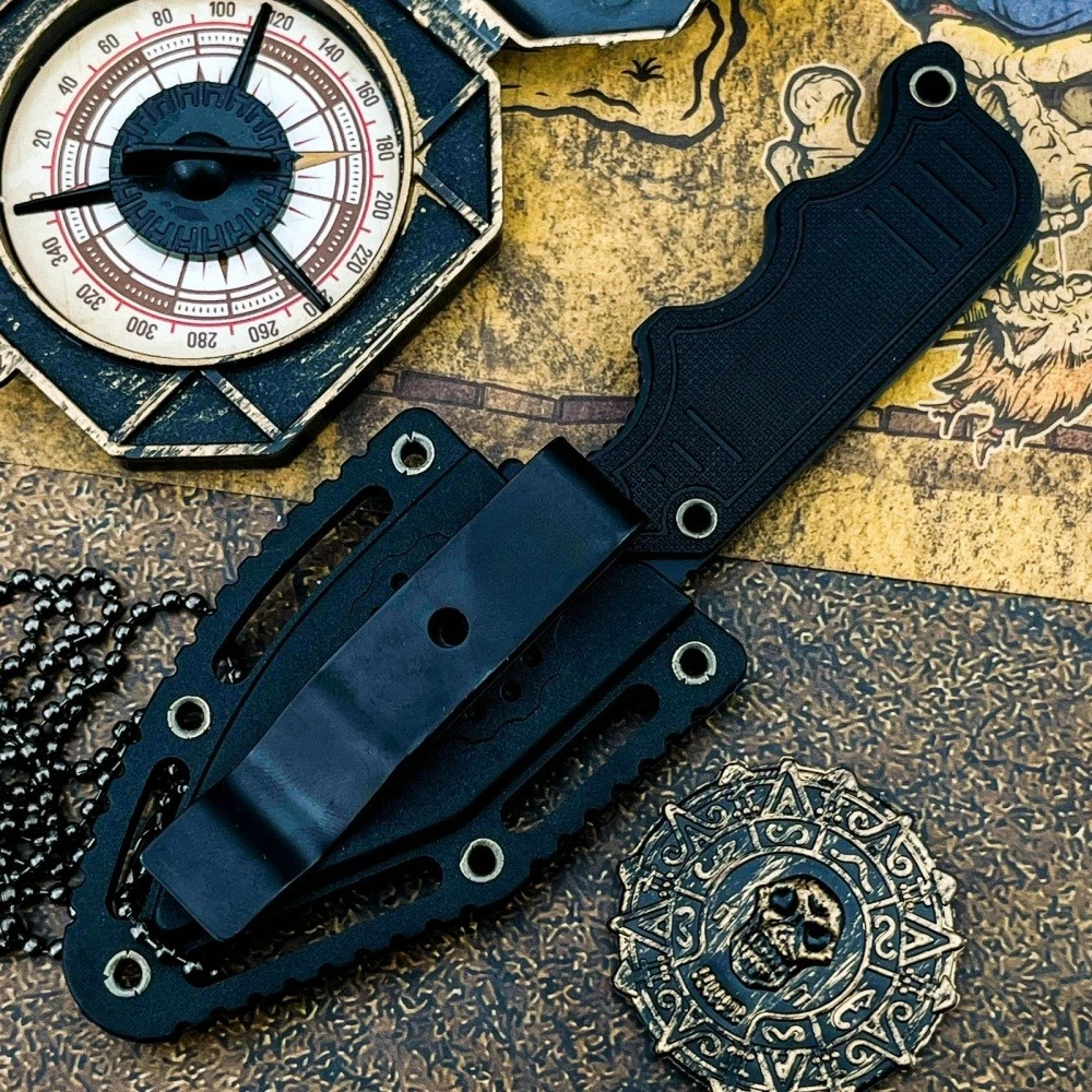 Outdoor Survival Mini Necklace Knife with Non-slip Handle Multi-functional EDC Straight Knives Durable Fruit Knife with K Sheath
