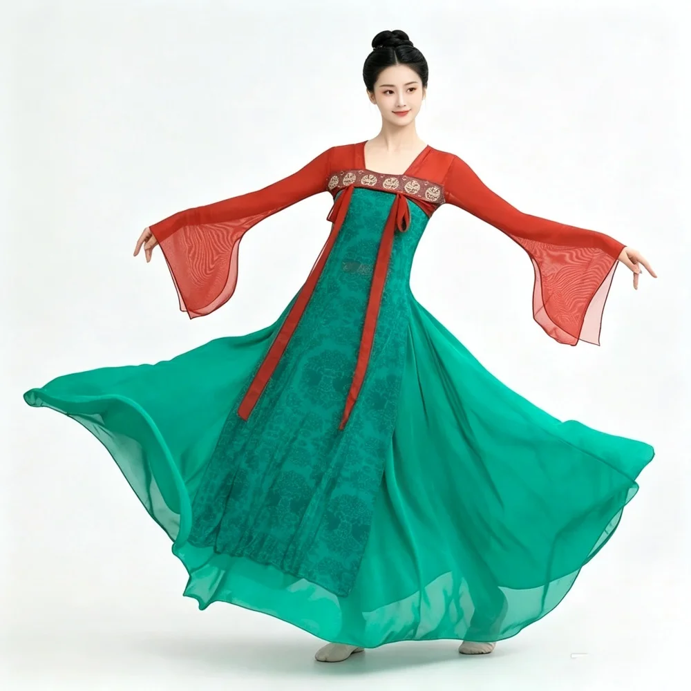 Ladies Traditional Tang Style Classical Dance Dress Long Flowy Skirt For Stage Show Performance Dance Practice