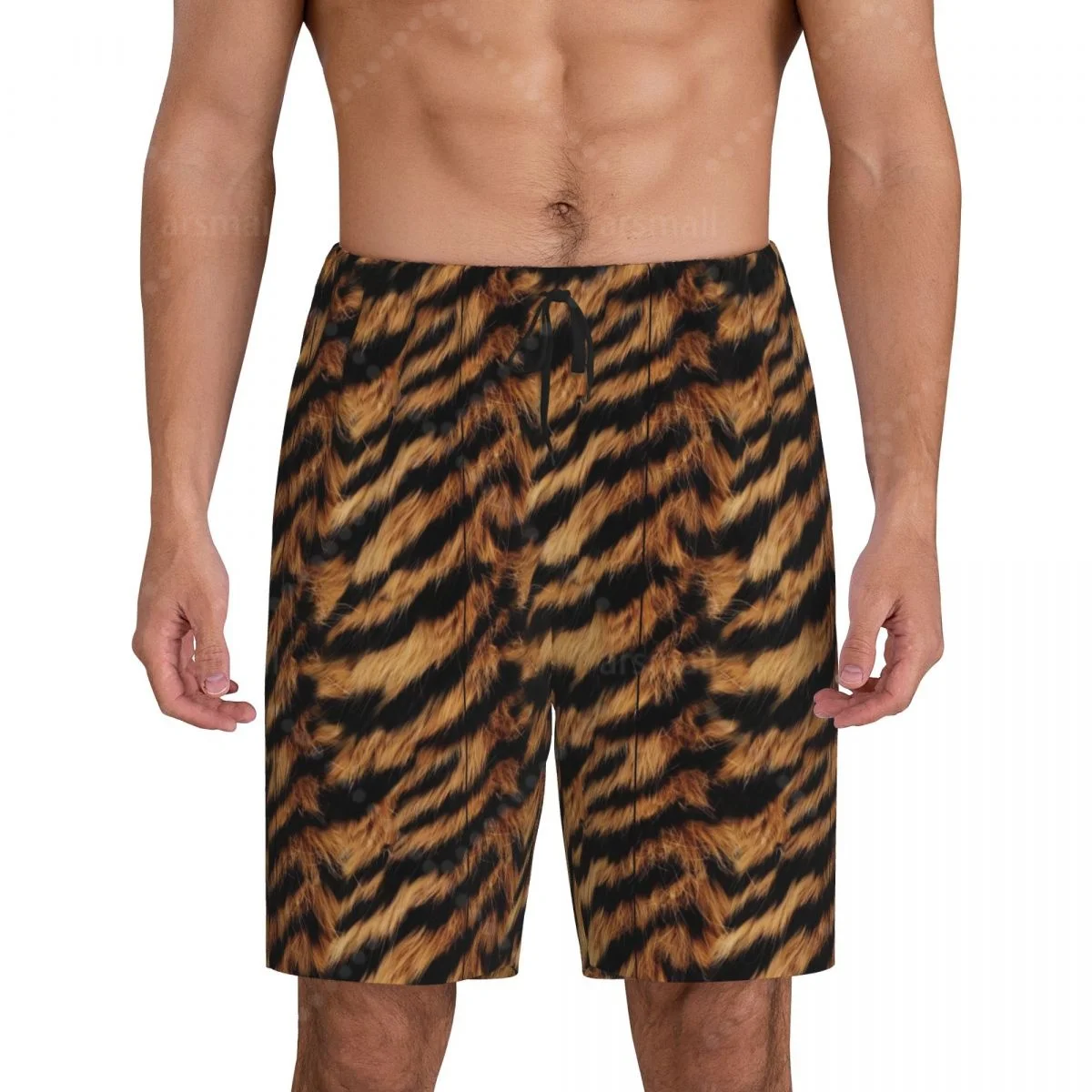 

Bengal Tiger Fur Wildlife Pattern Men's Cool Flat Horn Shorts Street Stretch Shorts Beach Shorts Daily Wear Underwear Sleepwear