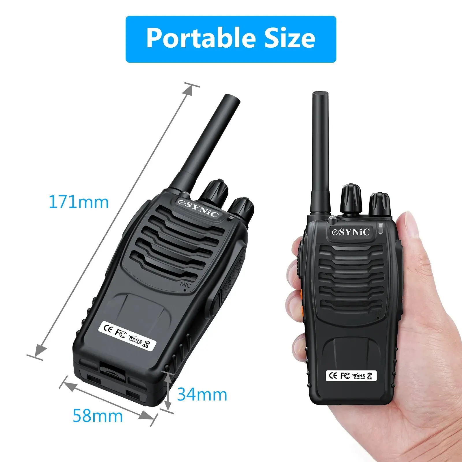 ESYNiC 2 szt Walkie Talkie akumulatorowe 2-drożne radio PMR446 bez licencji latarka LED VOX obsługi 16-kanałowe Walkie Talkie na zewnątrz