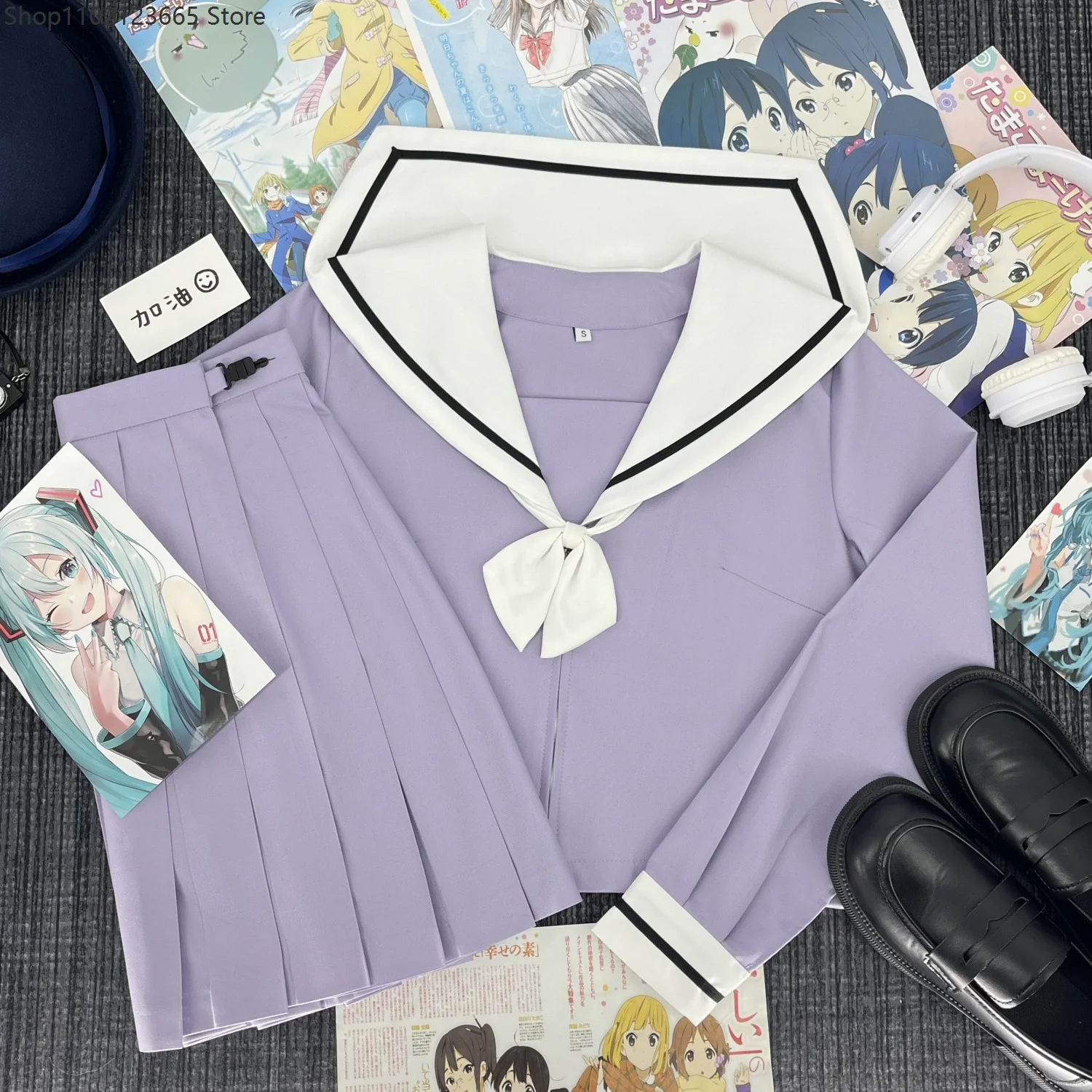 

Cute Japanese-style Summer School Uniform Skirt For Girls Cosplay Purple Shirt Jk Sailor Uniform Women's Party Long-sleeve Suit