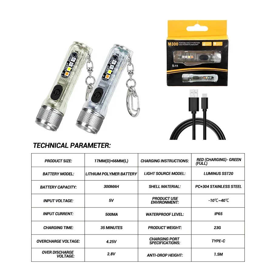 長距離ポータブル懐中電灯,ミニキーホルダー,信号灯,USB Type-c,急速充電,キャンプ,1-10個