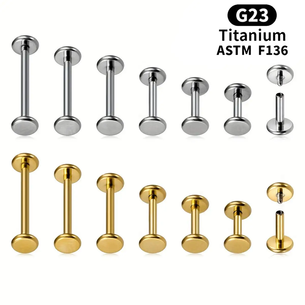 2pcs 3/4/5mm Titanium Flat Lip Stud Earrings Labret Piercing Tongue Ring Ear Cartilage Tragus Helix Bar Body Jewelry 6-10mm