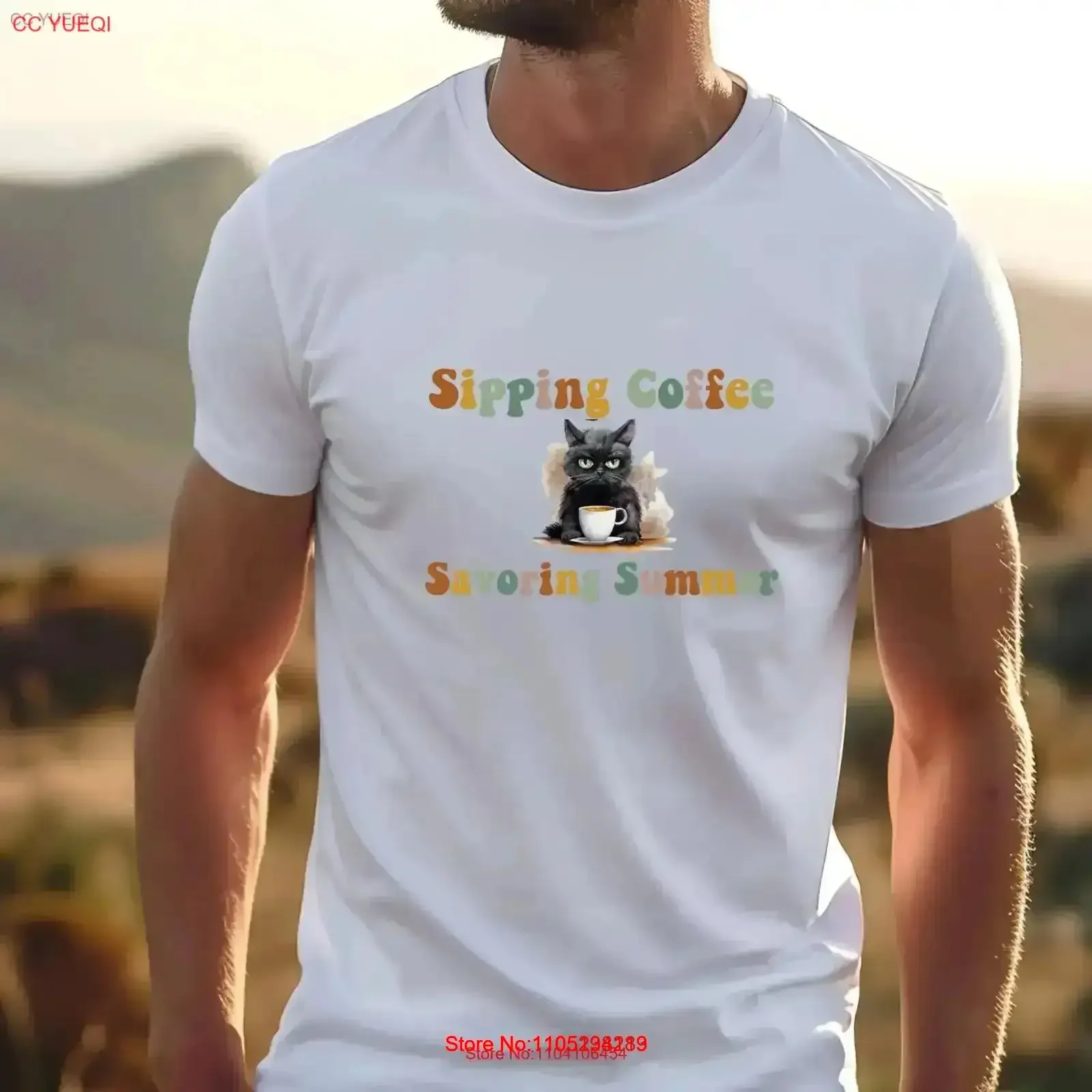 Sipping Coffee Savoring Summer T shirt Funny Casual Wear for Lovers Unique s Ideal themed vintage Washed designer clothes homme