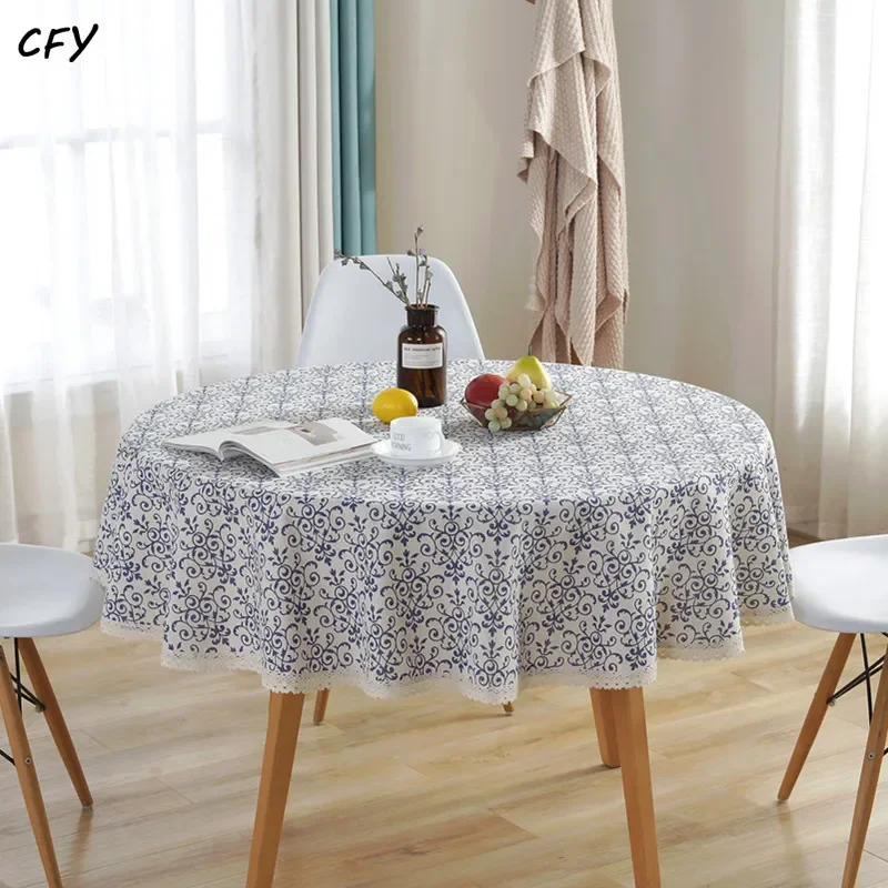 

Cotton linen blue blue blue and white porcelain Round Tablecloth Table Cloths Cover Towel Home Wedding Decor Round Table Maps