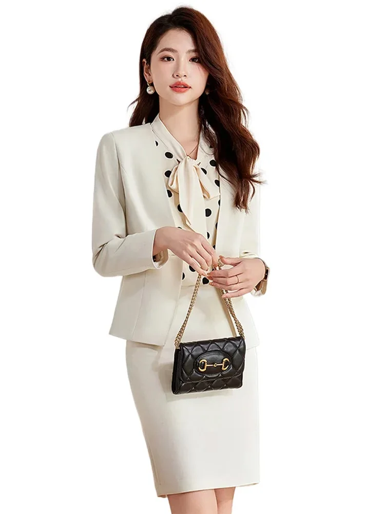 

Black Suit Women Blazer Set 20243 New Long Sleeve Slim V Neck Blazers Vintage High Waisted Mini Skirt Suits Office 2-Piece Set