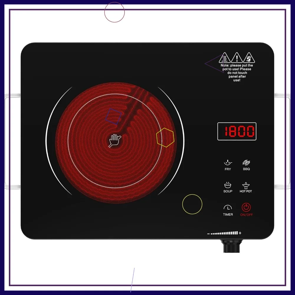 

Portable Electric Cooktop 110V, 1800W Infrared Hot Plate with Knob Control and Timer, Single Burner for All Cookware