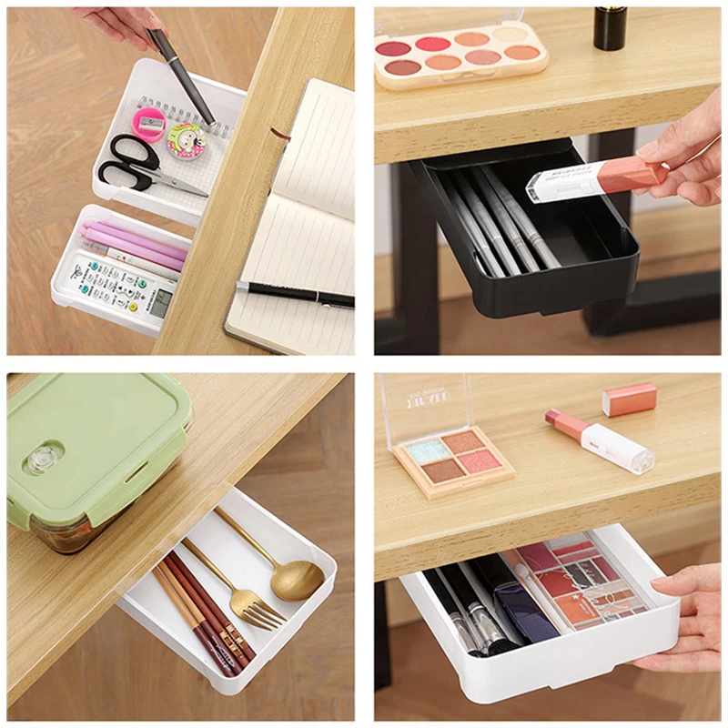 Self Stick Pencil Tray Under Desk Drawer Storage Box Hidden Stationery Organizer Stand For Pens Office Home Storage Organizer