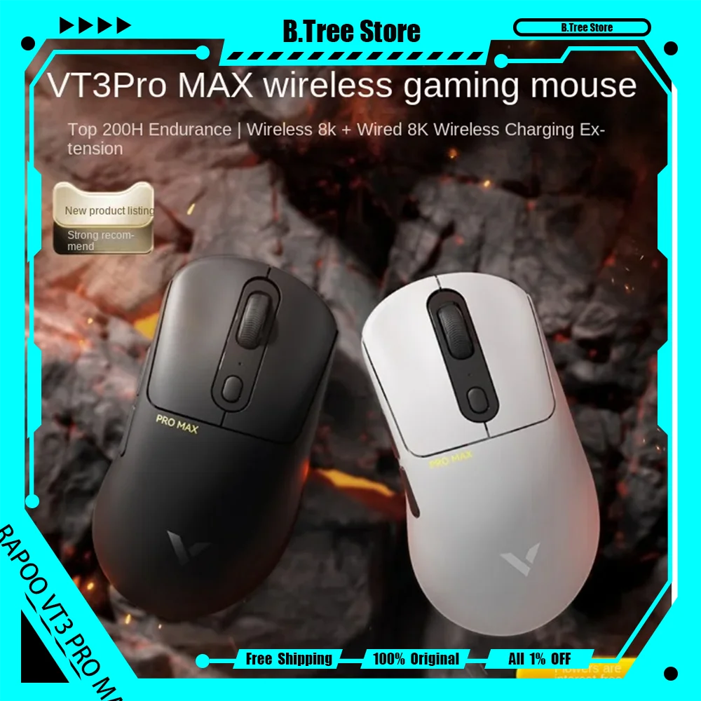 RAPOO VT3 PRO MAX Wireless Mouse Gaming PAW3950  Lightweight 800mAh 30000DPI 750IPS 2.4G Dual Mode 11 Level LOD OTA Update 8Khz