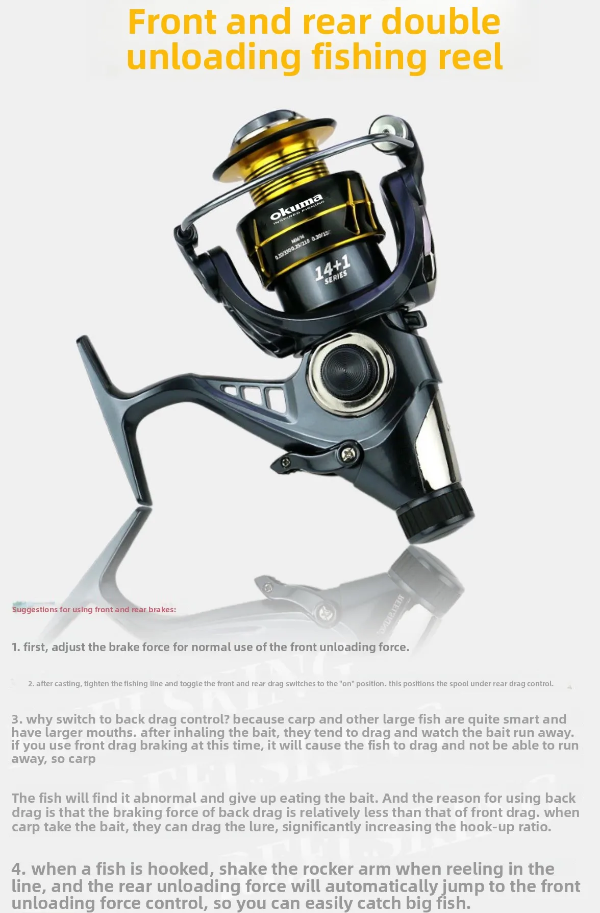 Okuma Angelrolle – rotierende Angelschnurtrommel mit Metallbecher – 22 kg maximale Angellast, geeignet für Modell 3000–8000 – Detail 3
