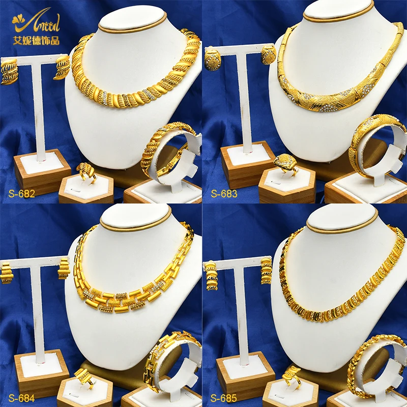 

Dubai 24K Gold Plated Chain Design Jewelry Sets For Women Arabic Necklace Earrings Ring Bracelet Jewelry Set Wedding Party Gifts