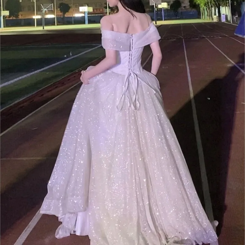 Light Luxury Minority off-Shoulder Banquet Temperament Student Graduation Host Adult Ceremony Dress