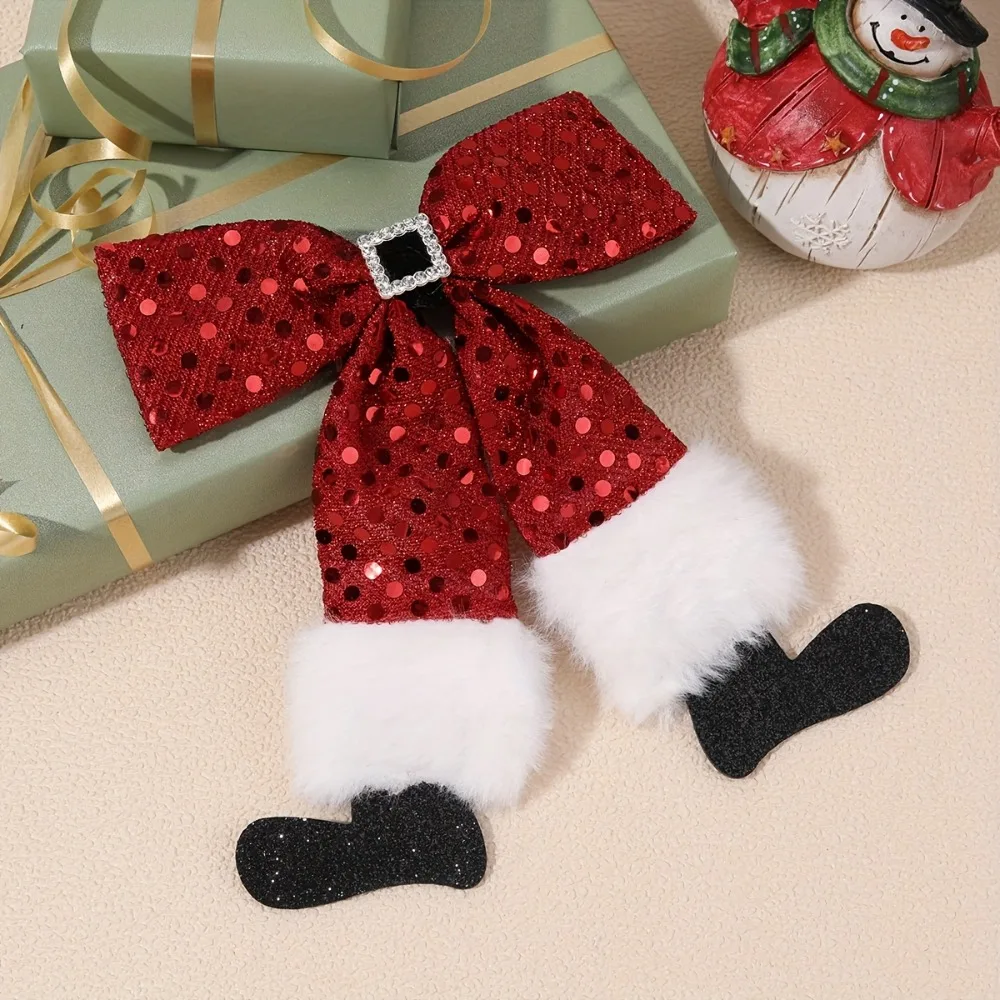 Pinza para el pelo con lazo navideño rojo para fiestas, lazo temático de Papá Noel para cinturones y zapatos, accesorio para el cabello para Nochebuena y Navidad.