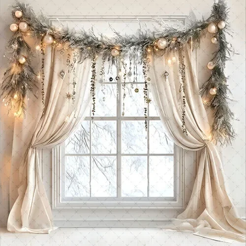 Mehofond Photography Background Winter Christmas Fireplace Windows Xmas Tree Kids Family Portrait Decor Backdrop Photo Studio