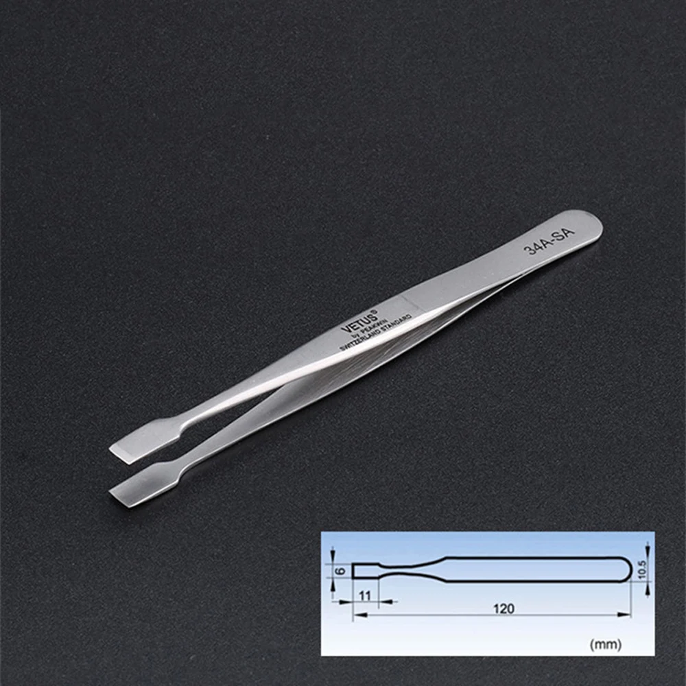 Flat Wide Tweezers for Laboratory Medical Clamping Stamp Electronic Industry Tools VETUS 34A-SA